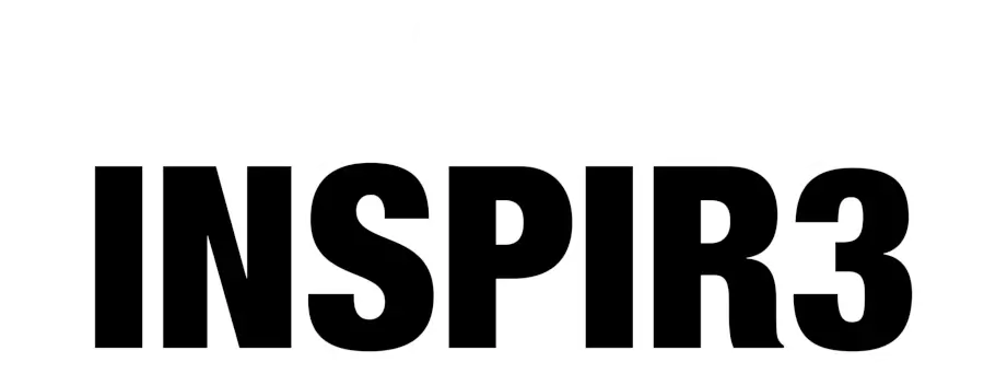 Bold black text "INSPIR3" on a white background, digital design.