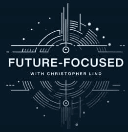 Geometric design with white lines on dark background, text: "Future-Focused."