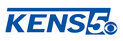 Blue KENS 5 logo with CBS symbol, on a transparent background.