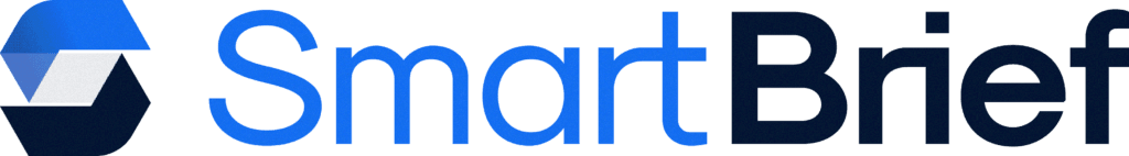 SmartBrief logo with geometric icon, blue and black text on white background.