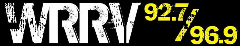 White "WRRV" and yellow "92.7/96.9" text on black background, digital design.