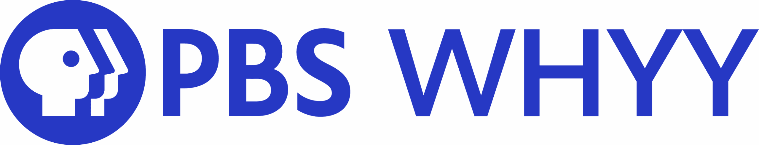 PBS WHYY logo with white faces, blue background, and bold blue text.