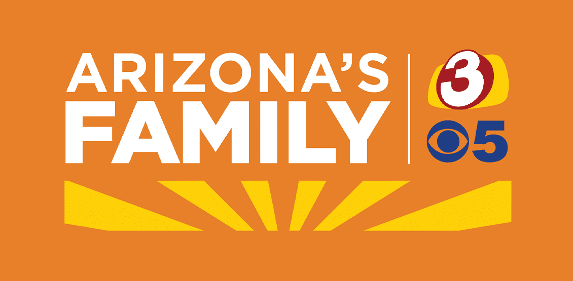 Orange background with "Arizona's Family" text, logos for channels 3 and 5.